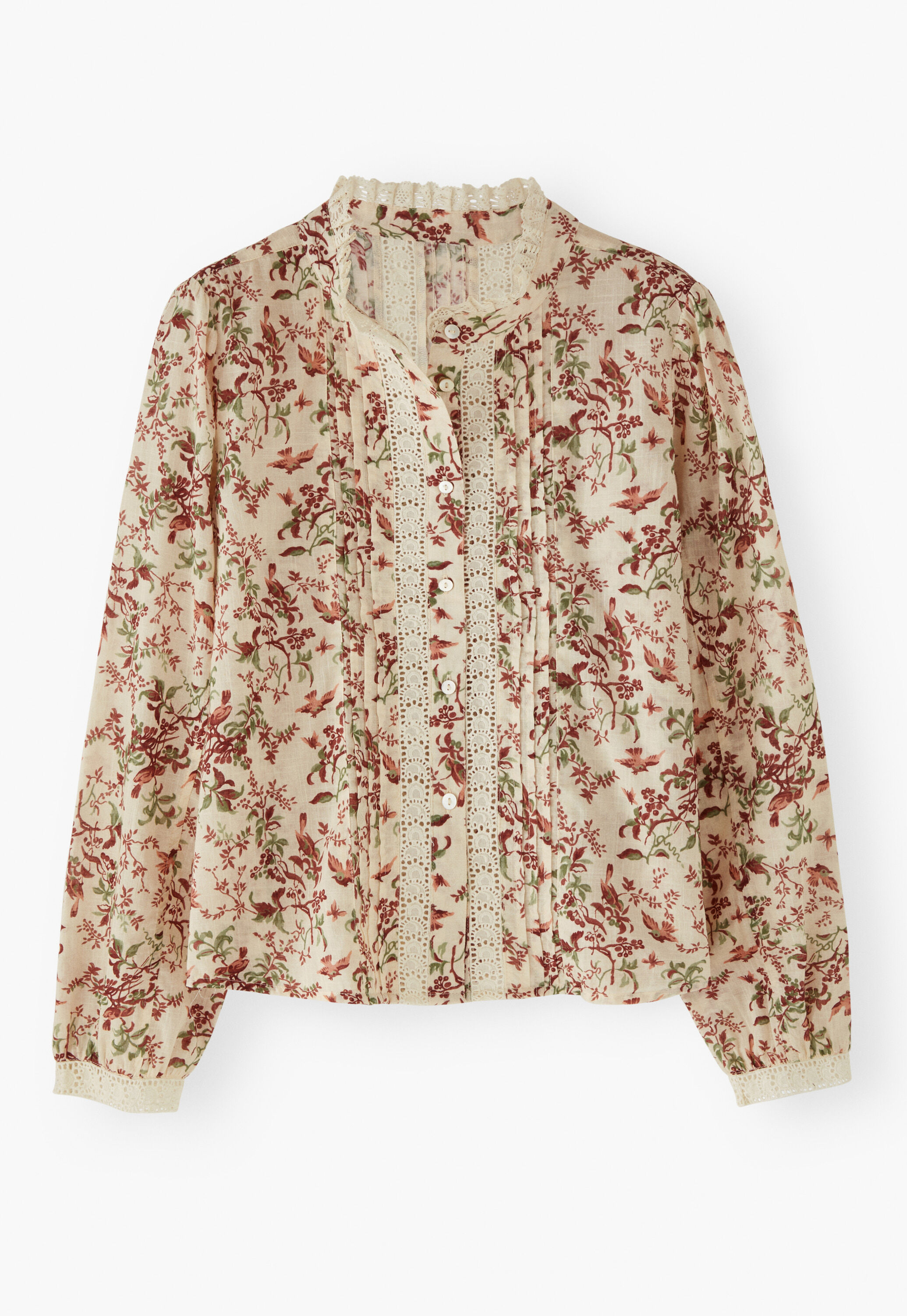Print-Bluse mit Spitzendetail