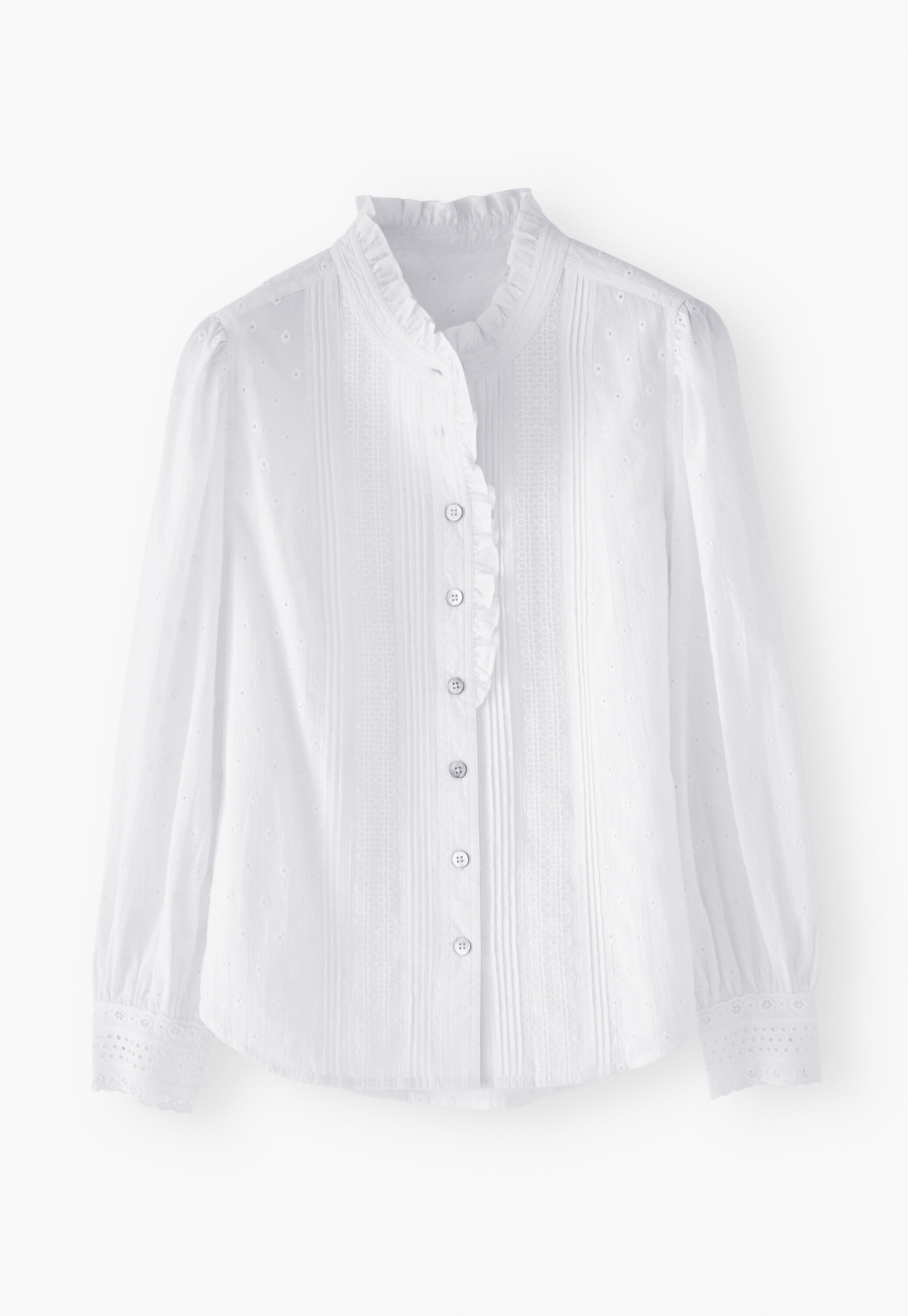 Broderie-Bluse mit R&uuml;schenkragen