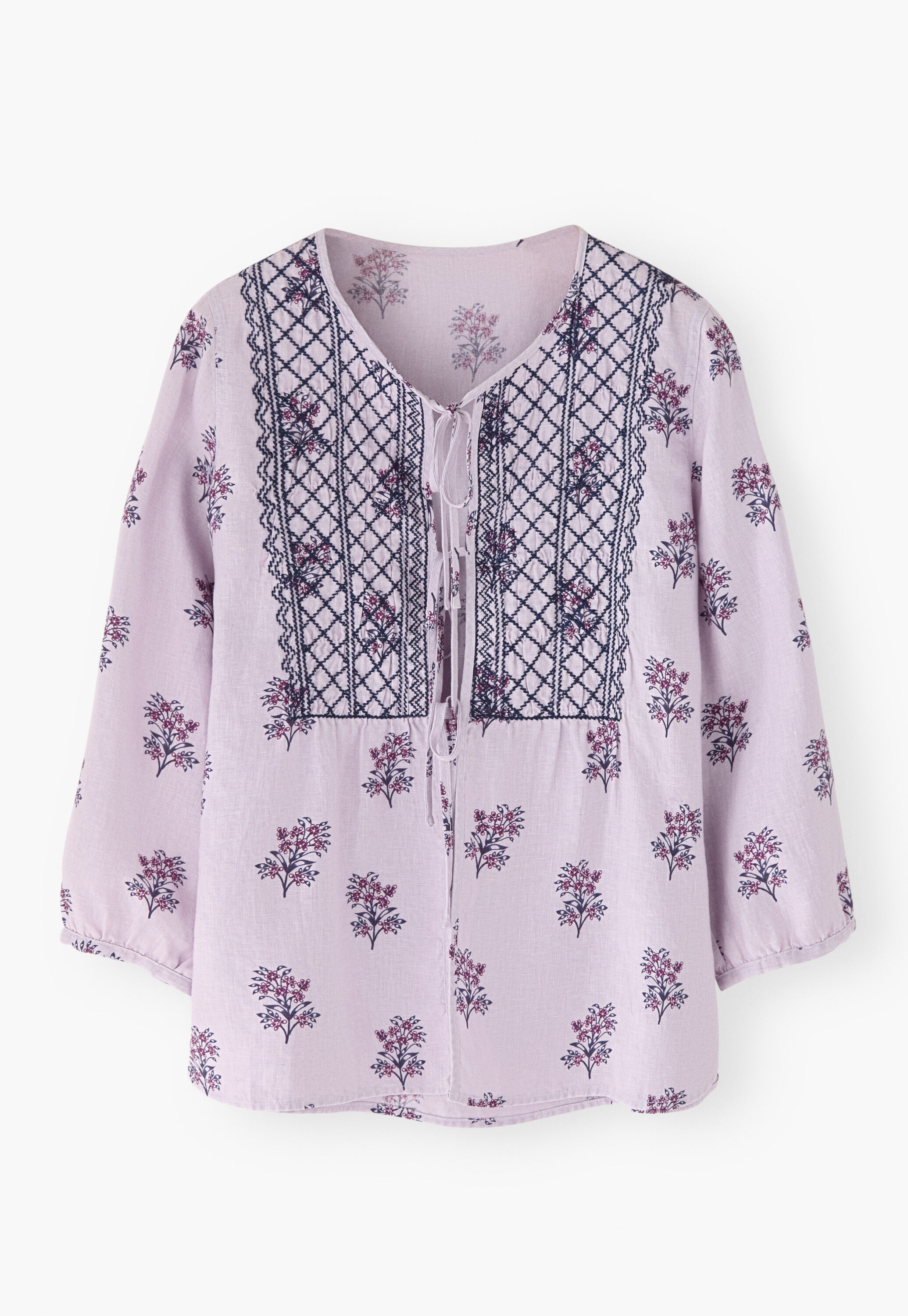 Bedruckte Bluse mit Bindeb&auml;ndern