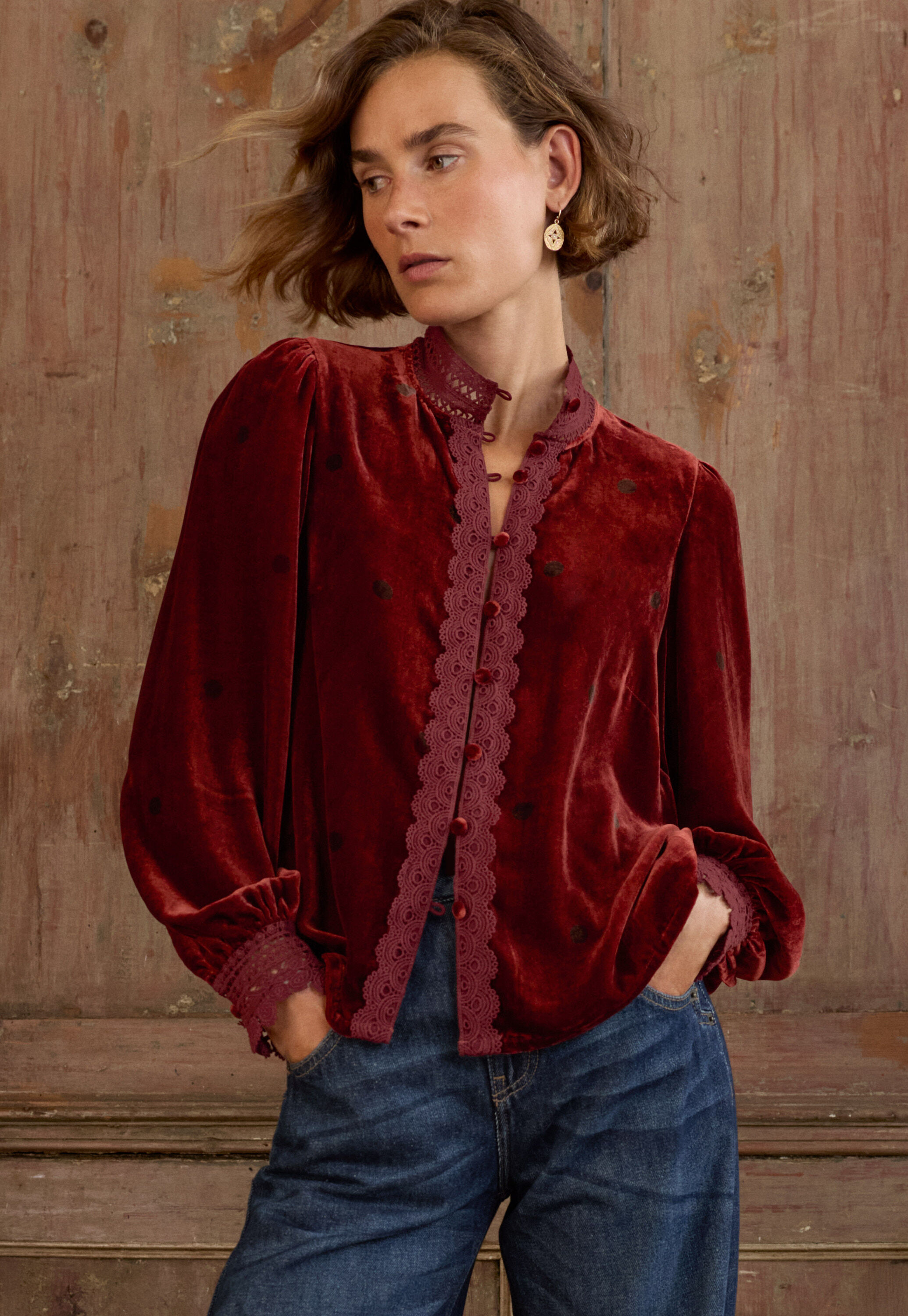 Samtbluse, Flammenrot, large