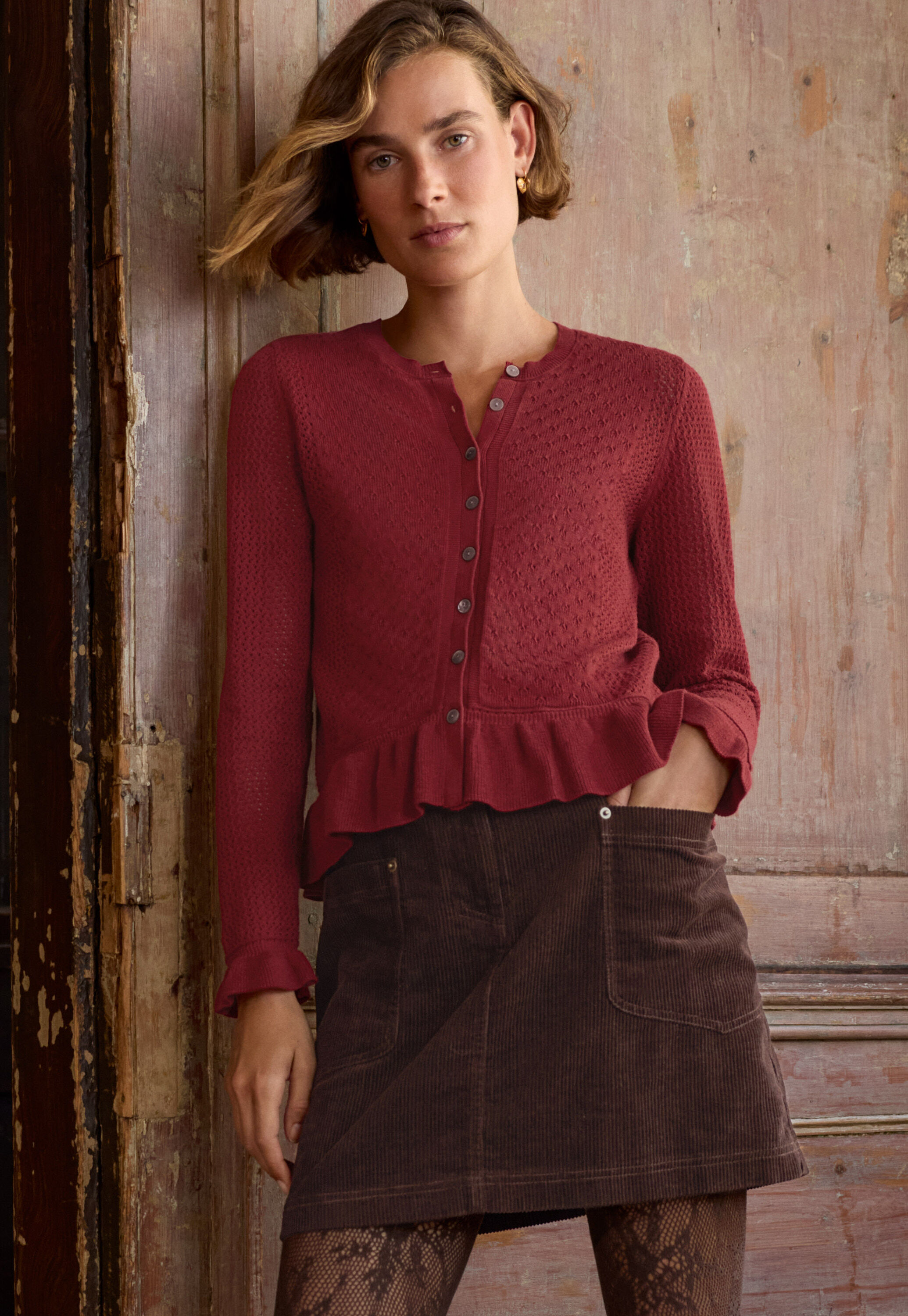 Cardigan mit Spitzenmuster