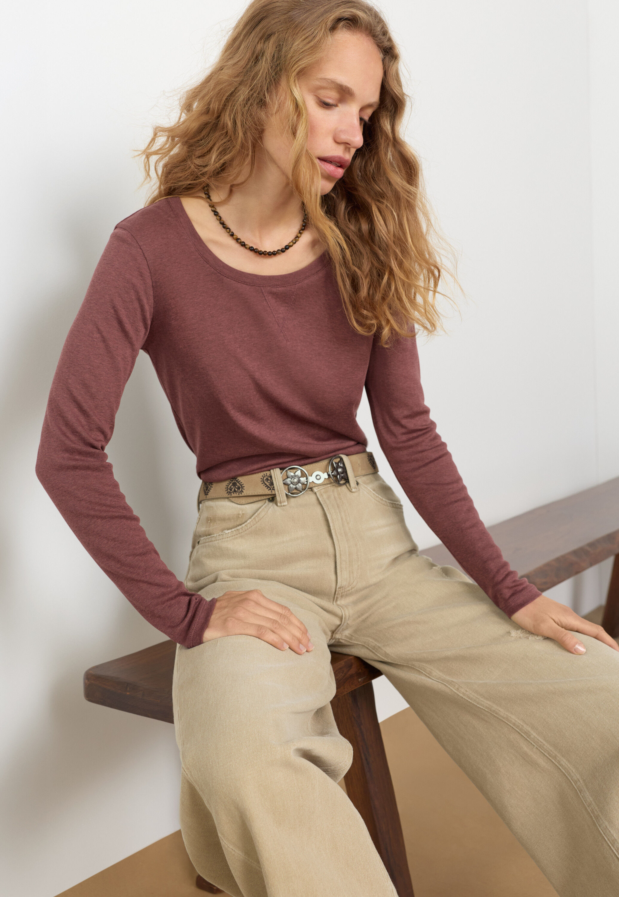 Mittelhoch taillierte Jeans mit weitem Bein, Gewaschenes Champignon-Beige, large