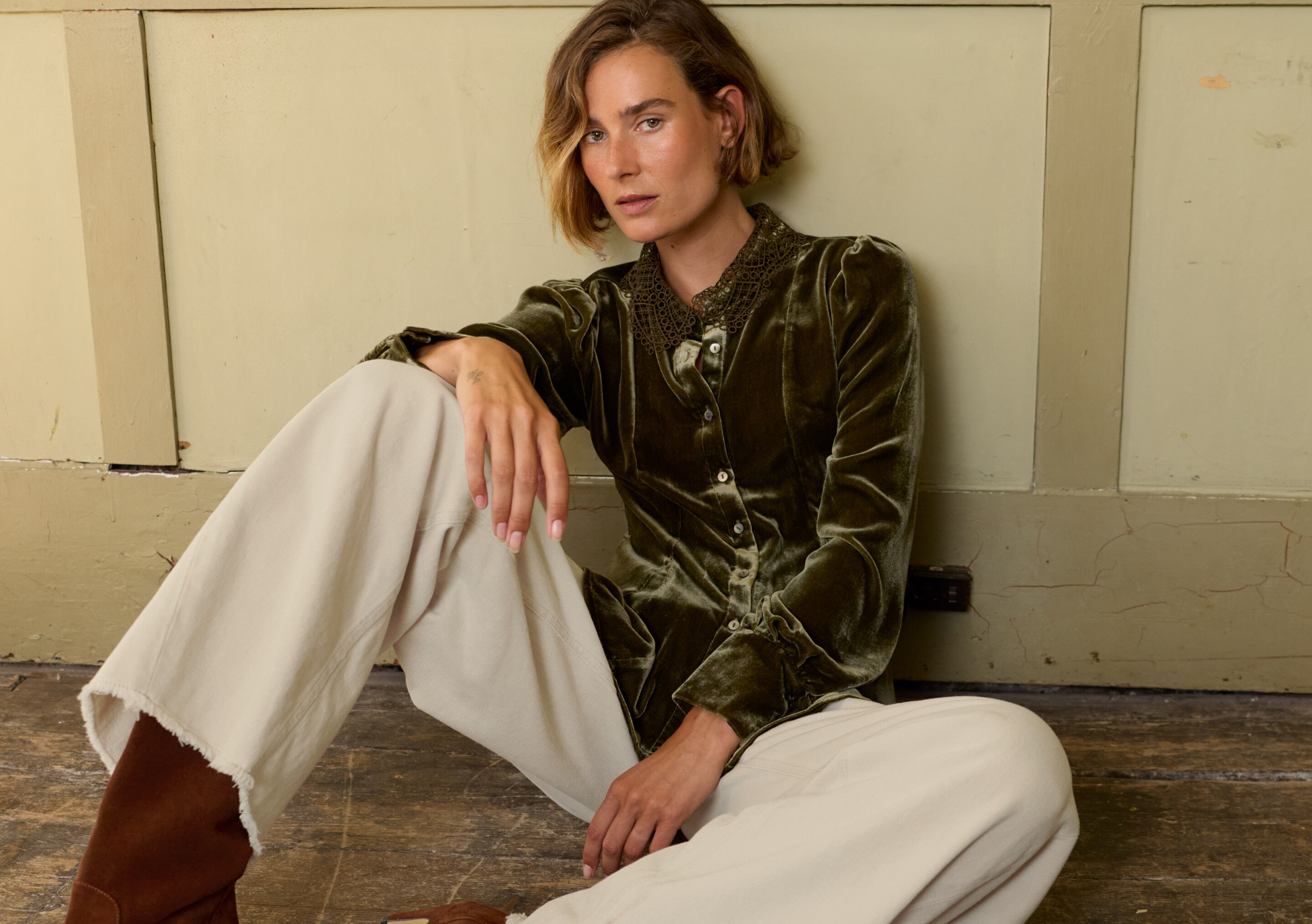 Godet-Bluse aus Samt