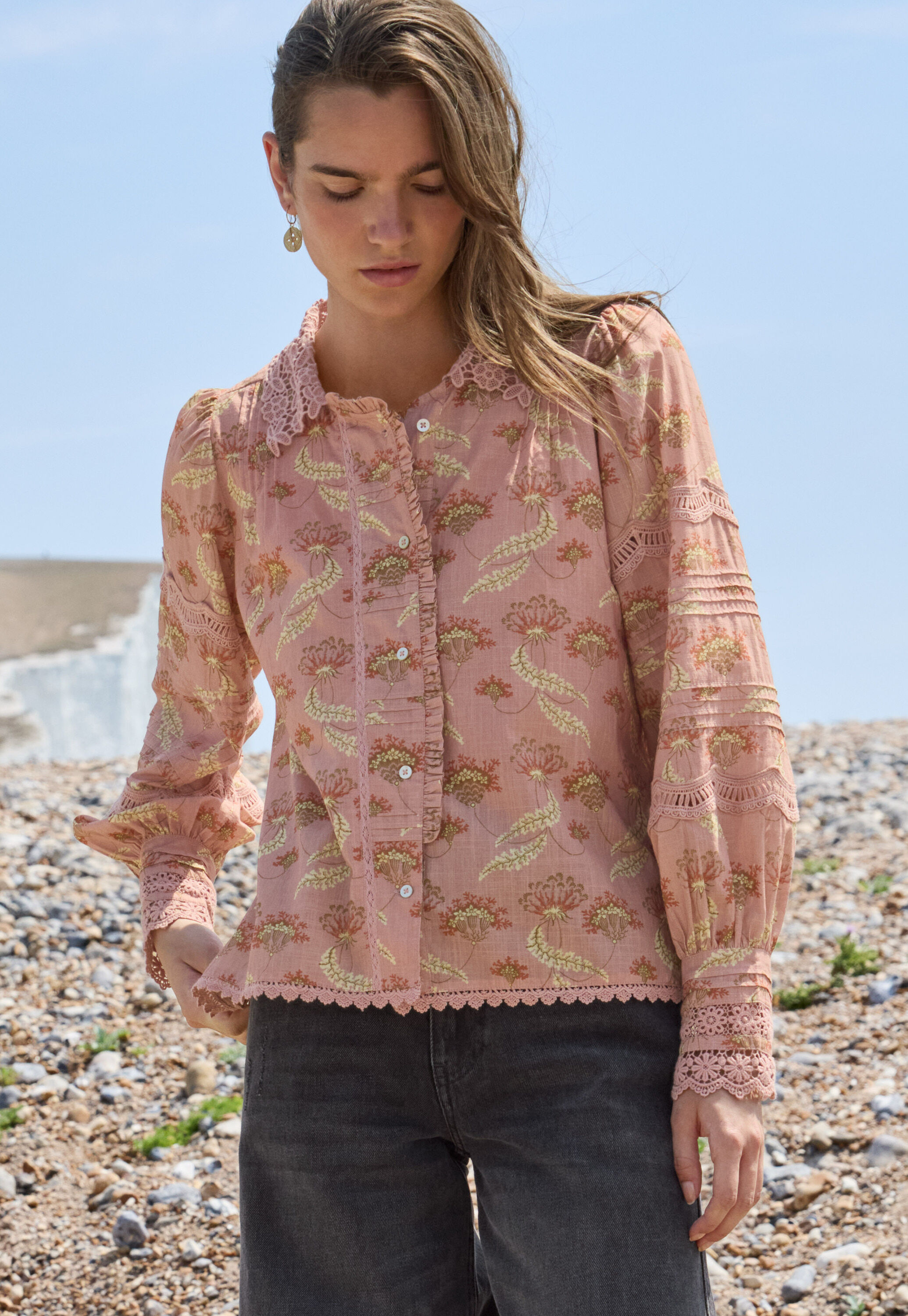 Print-Bluse mit Spitze
