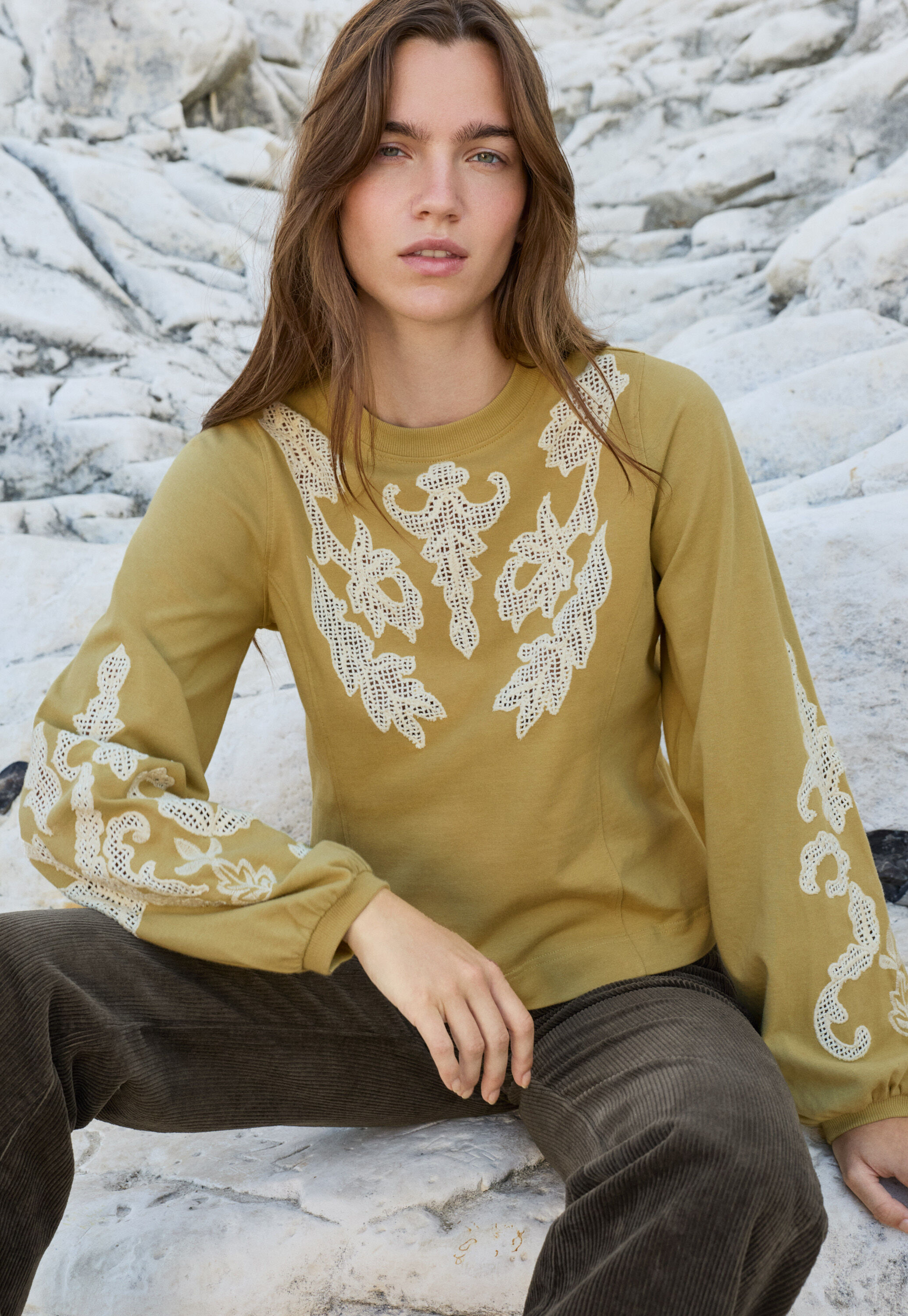 Sweatshirt mit Spitze, Limette, large