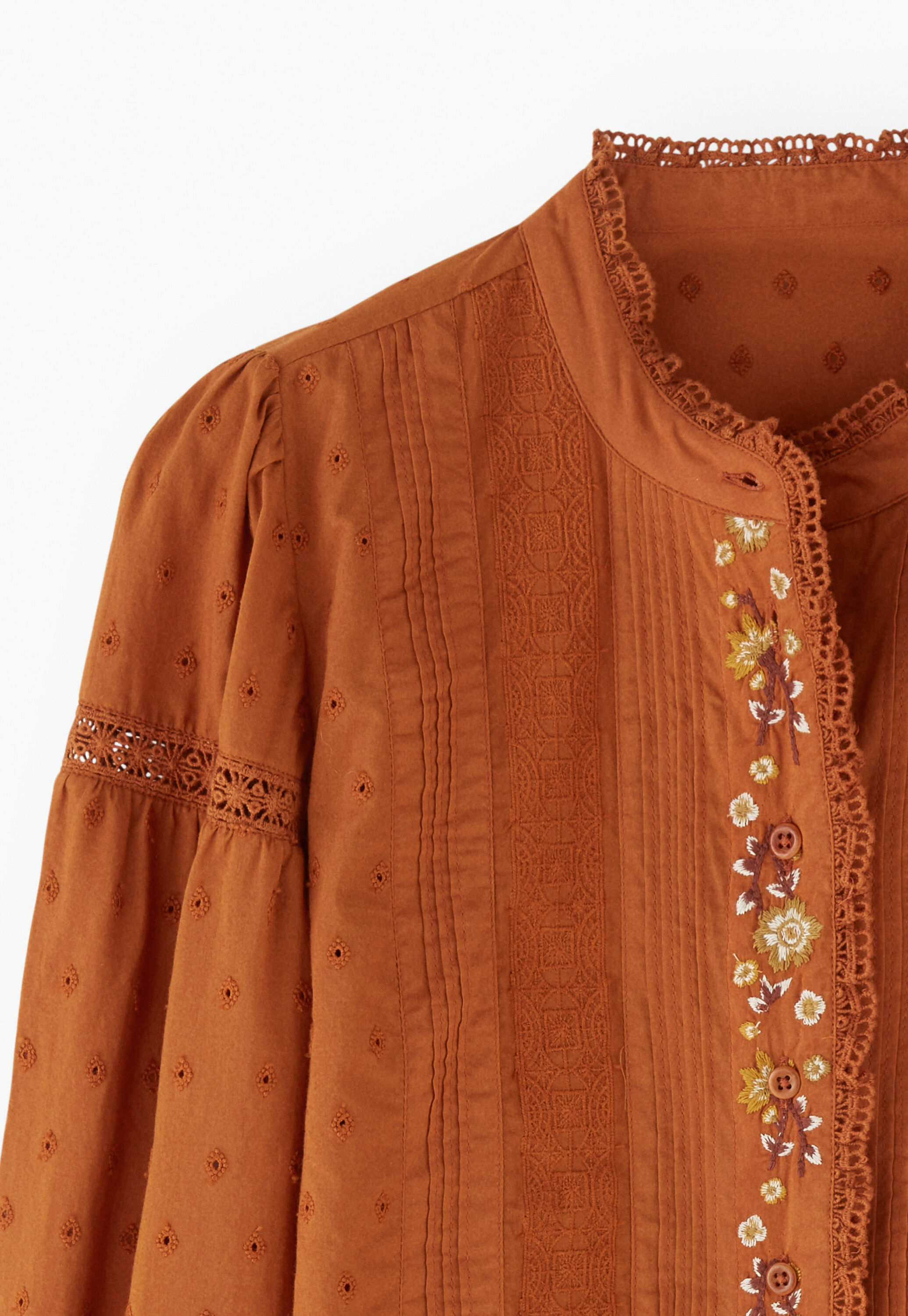 Bestickte Broderie-Bluse, Terrakotta, large