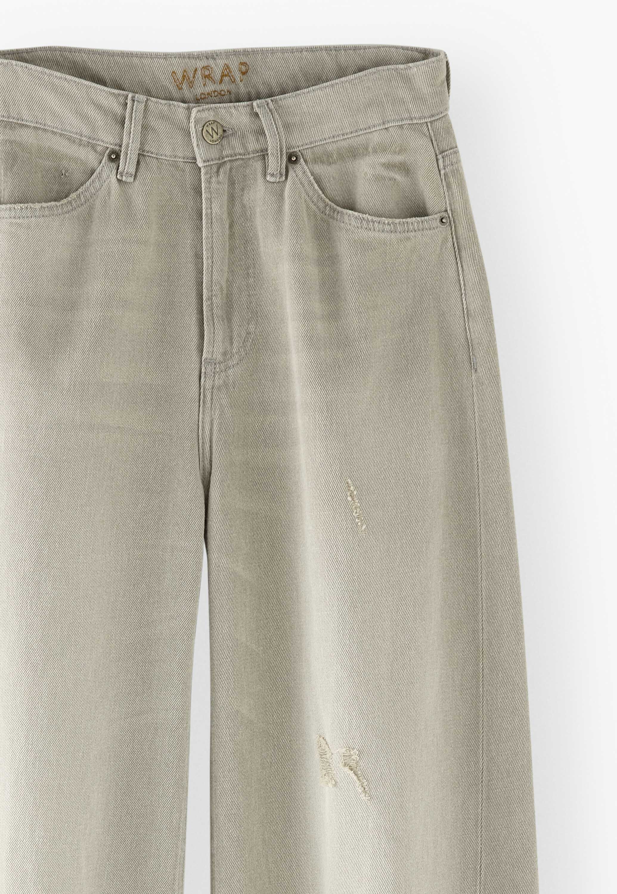 Mittelhoch taillierte Jeans mit weitem Bein, Blasses Grau, large