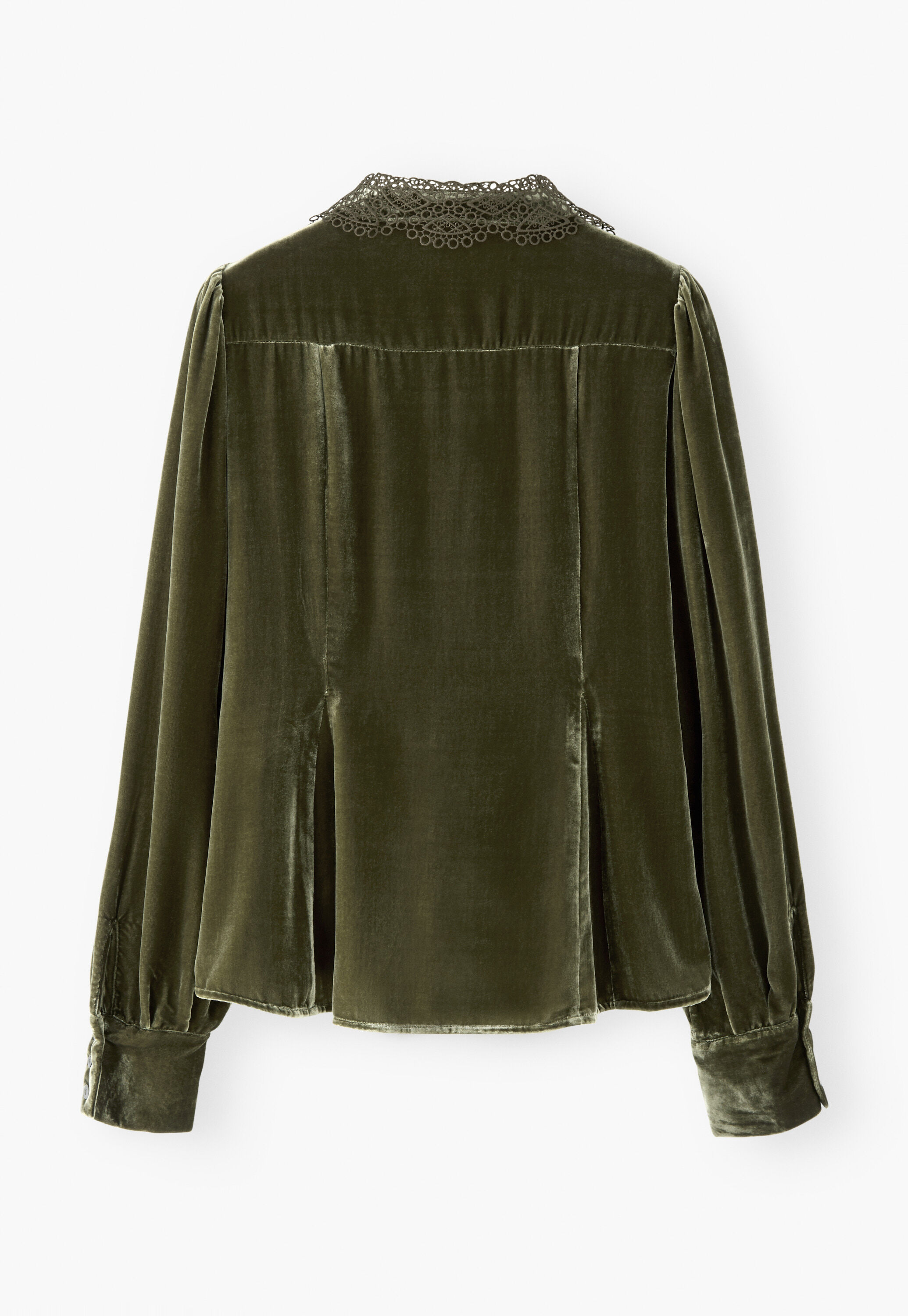 Godet-Bluse aus Samt, Moos, large