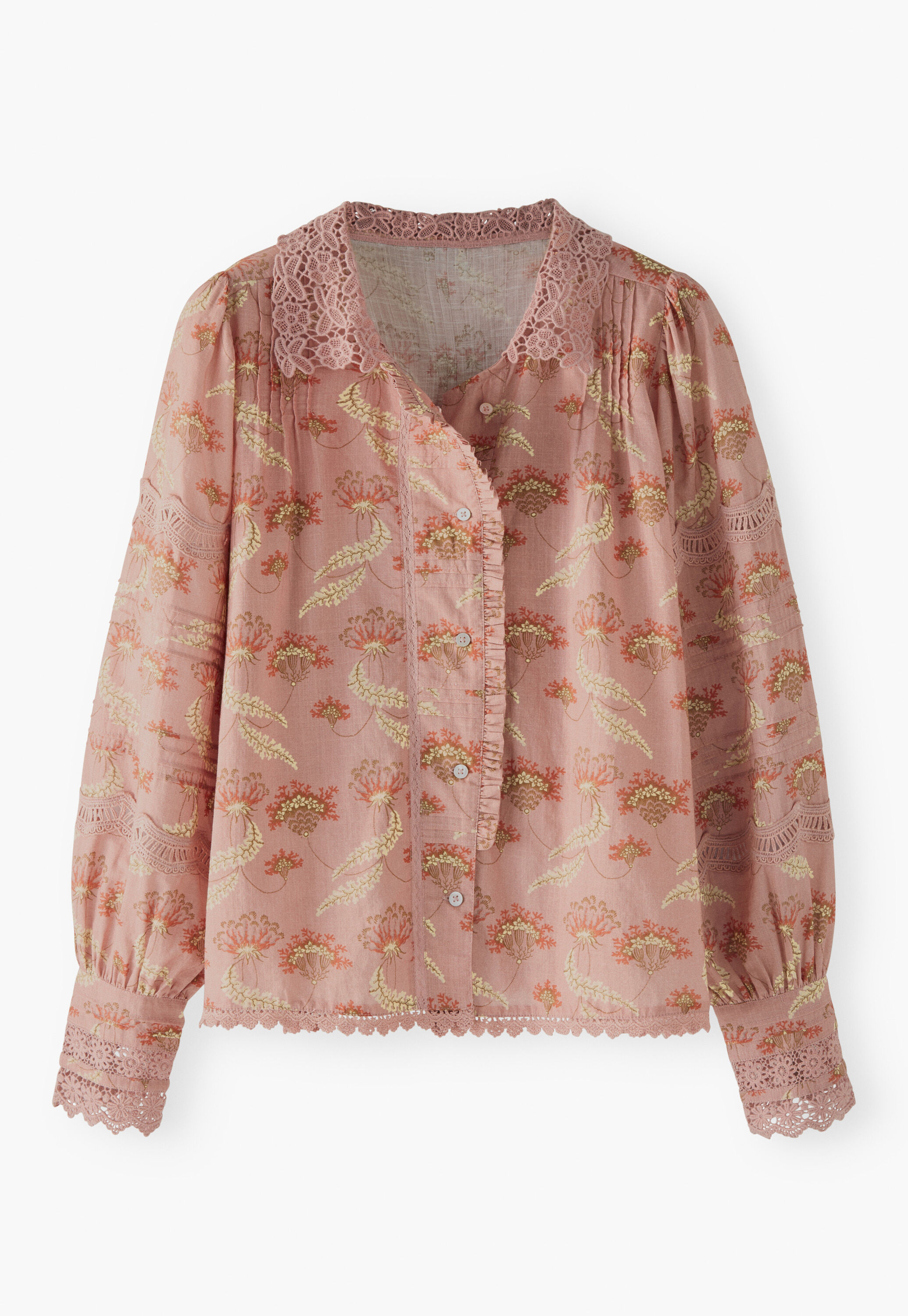 Print-Bluse mit Spitze, Rauchiges Ros&eacute;, large