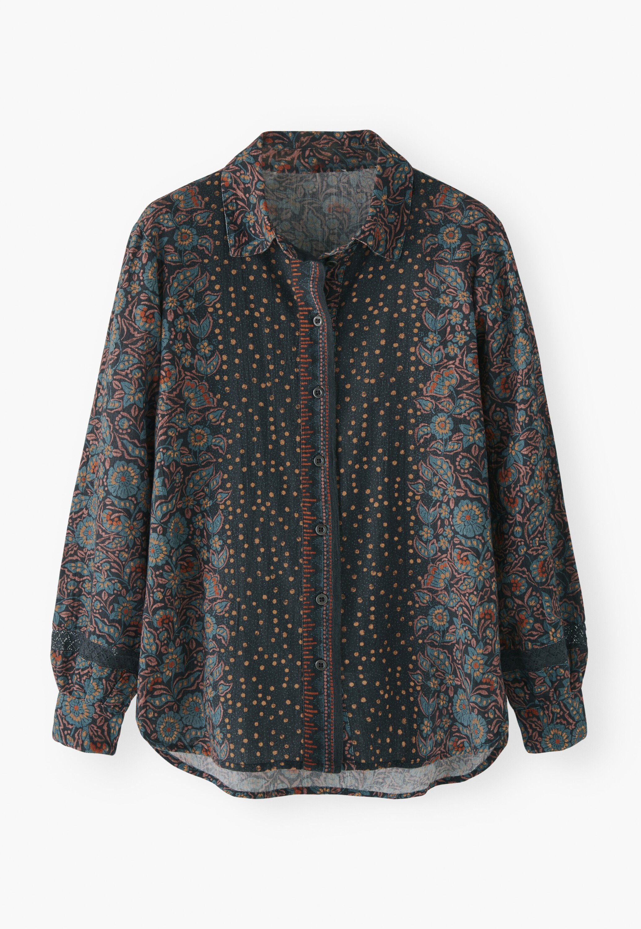 Print-Bluse, Indigo/Koralle, large
