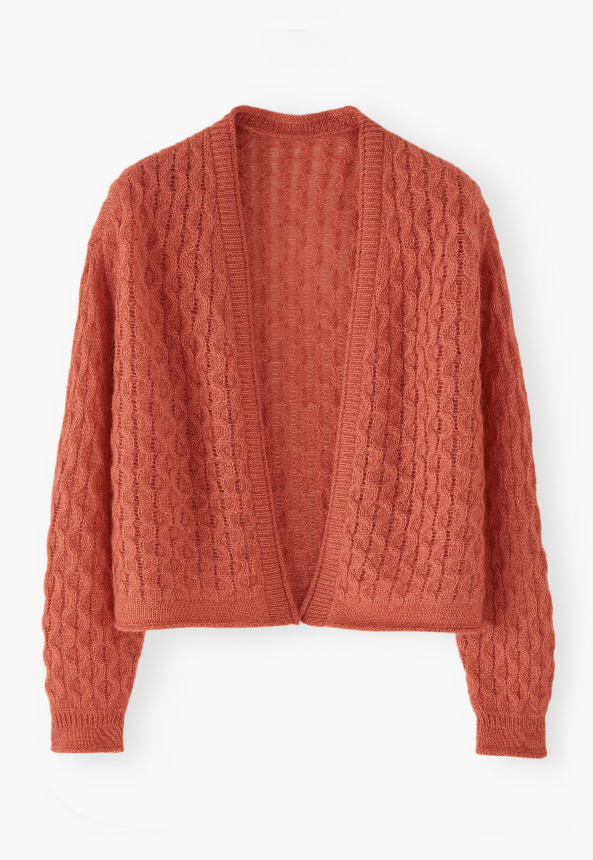 Cardigan mit Zopfmuster, Koralle, large