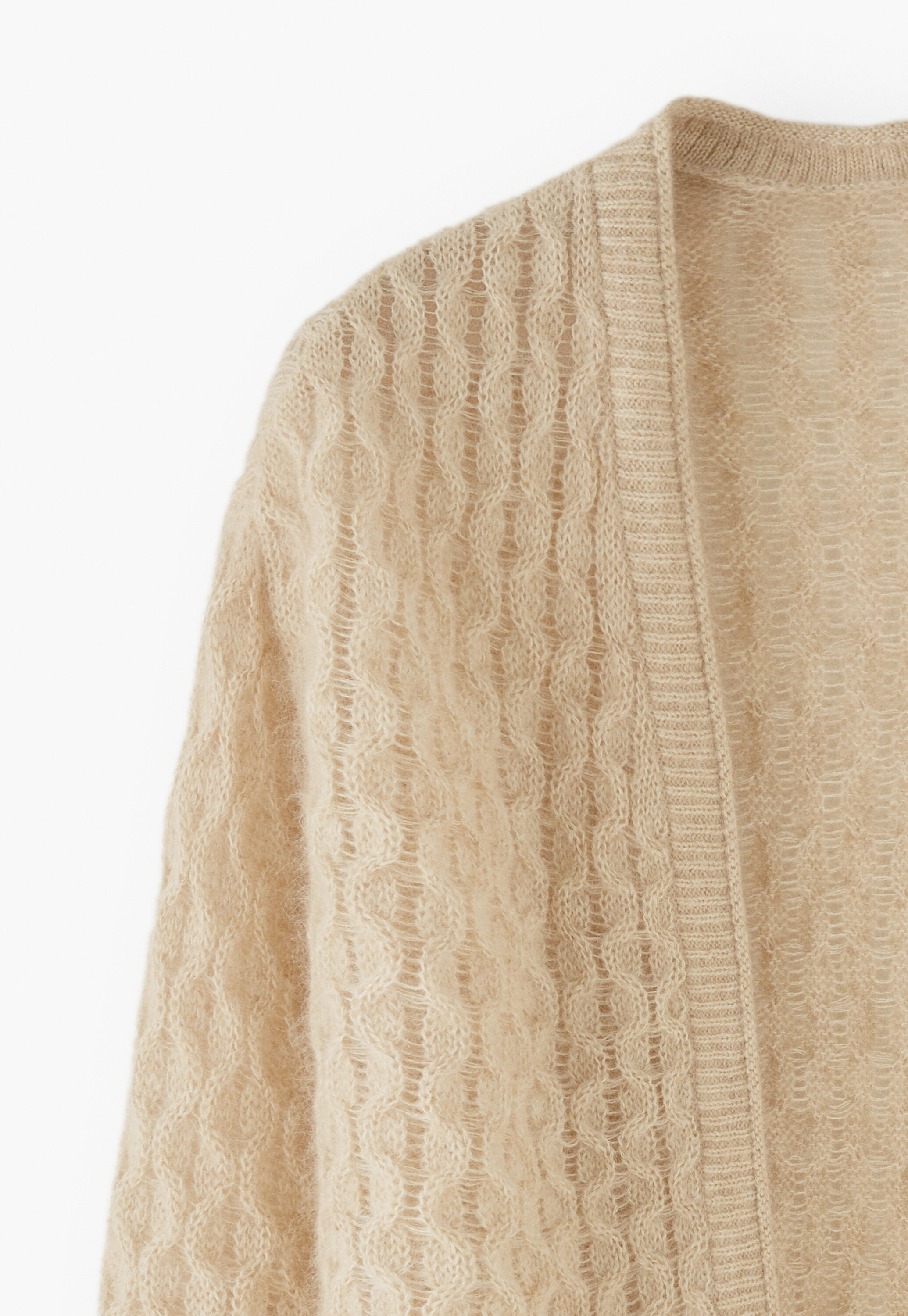 Cardigan mit Zopfmuster, Hafer, large
