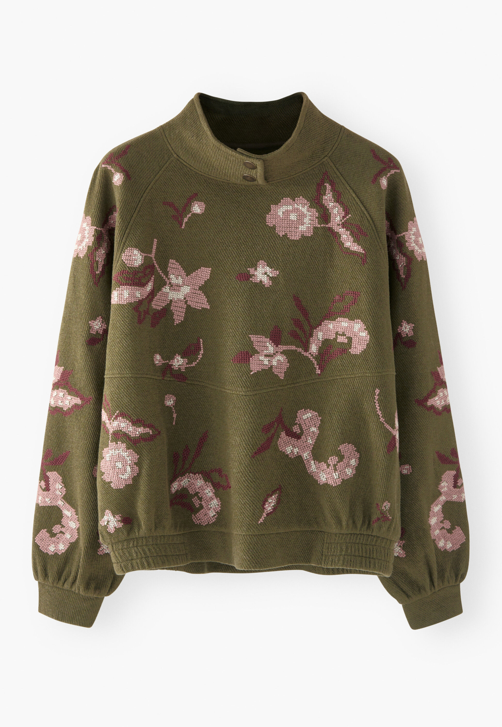 Besticktes Sweatshirt, Warmes Oliv, large