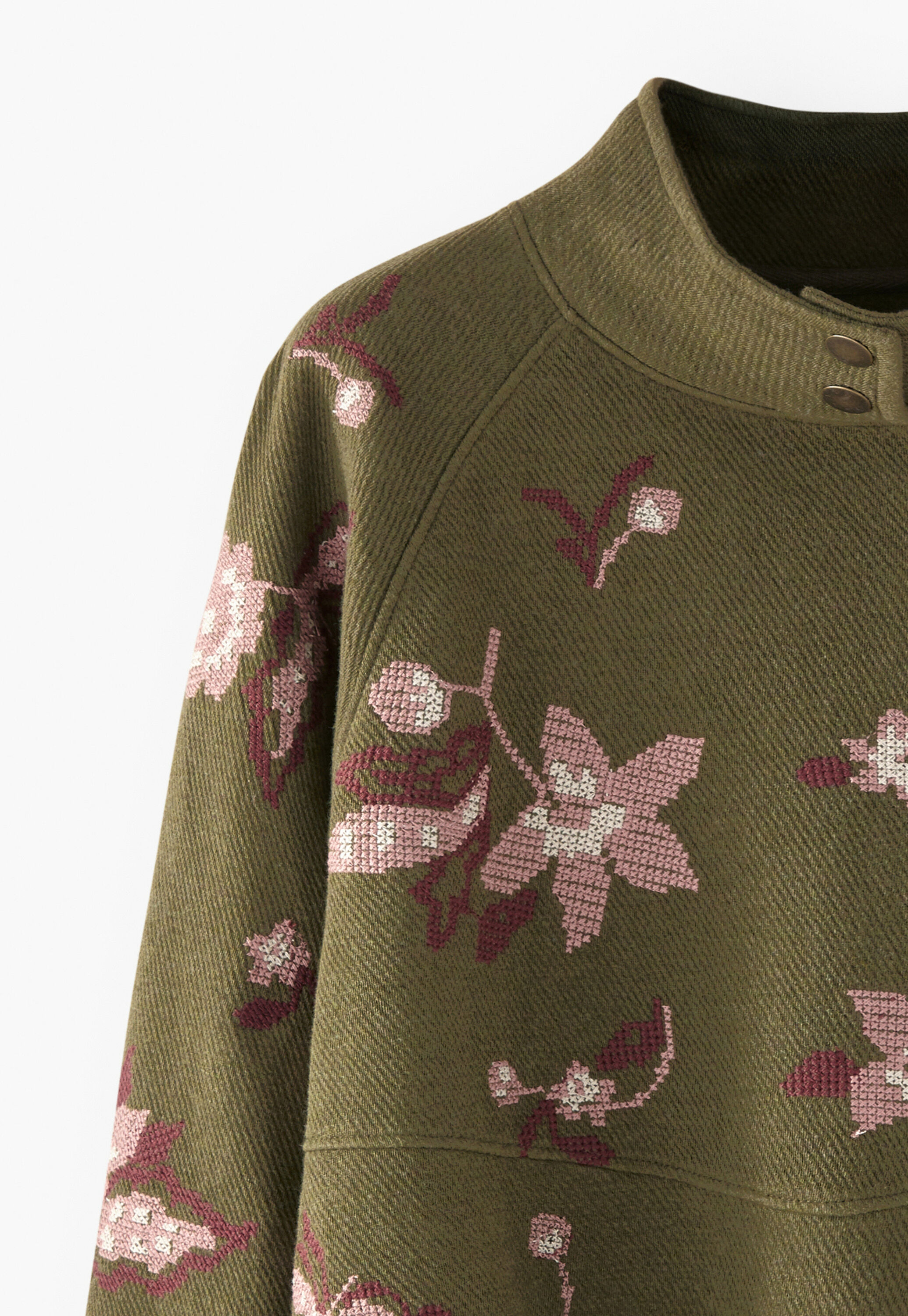 Besticktes Sweatshirt, Warmes Oliv, large