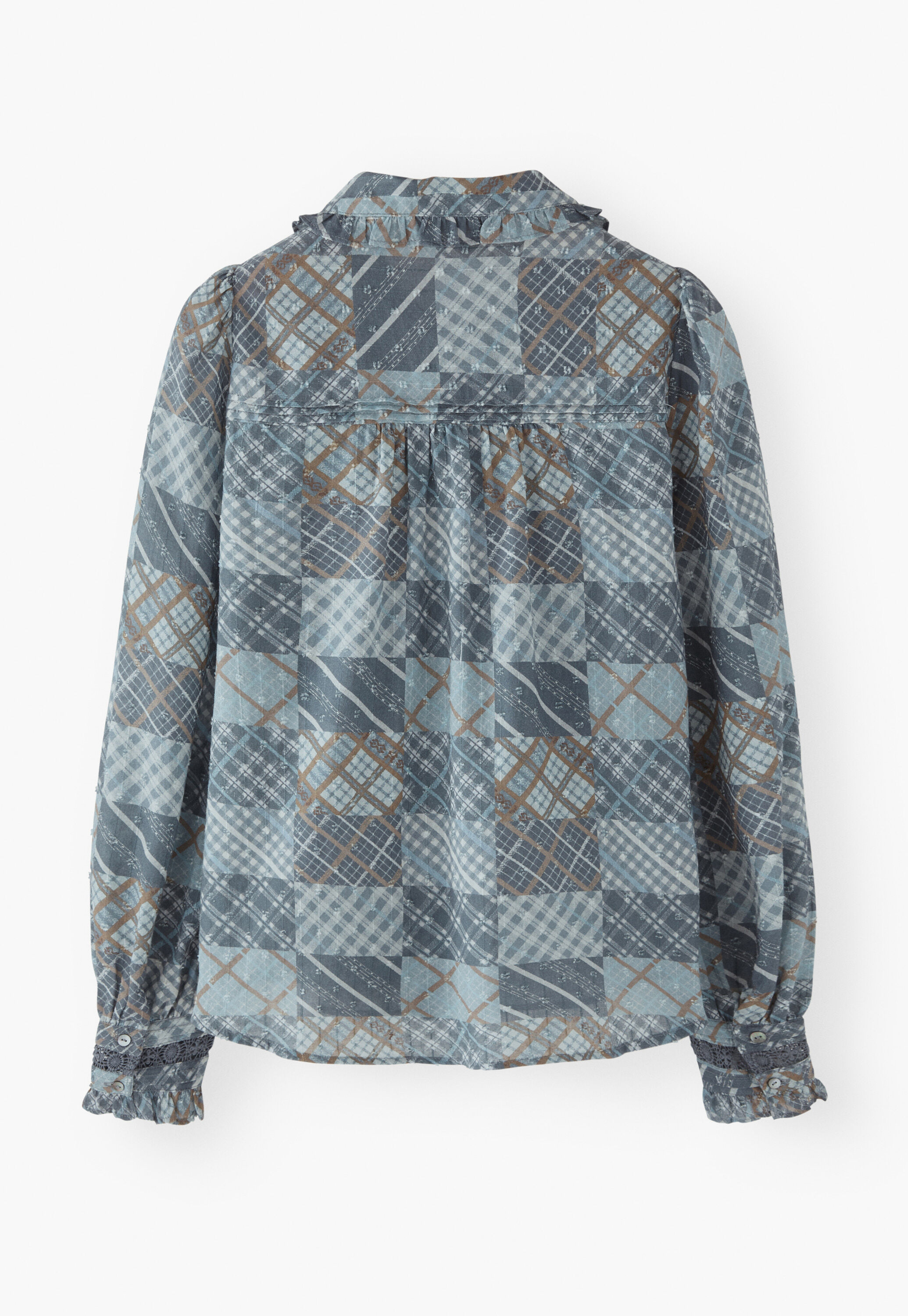 Print-Bluse, Gewaschener Denim, large