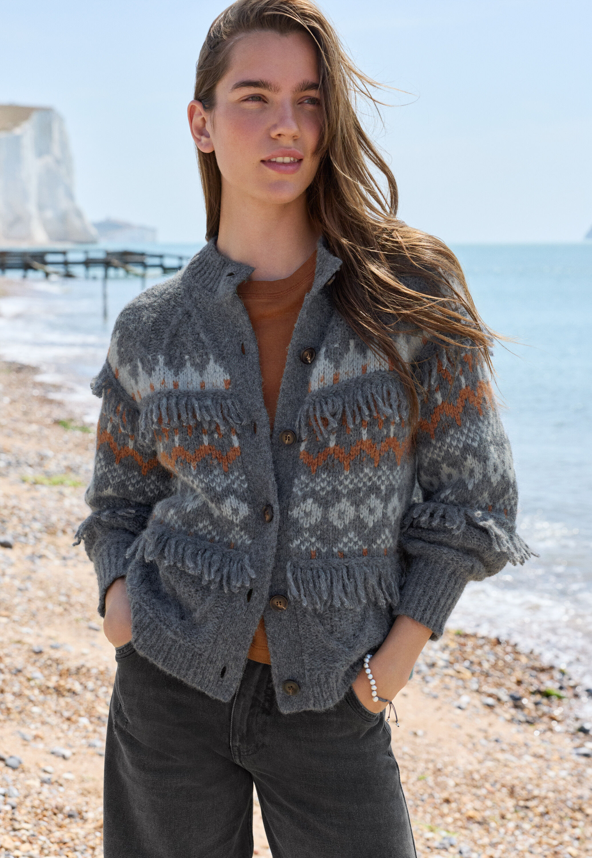 Cardigan mit Zopfmuster