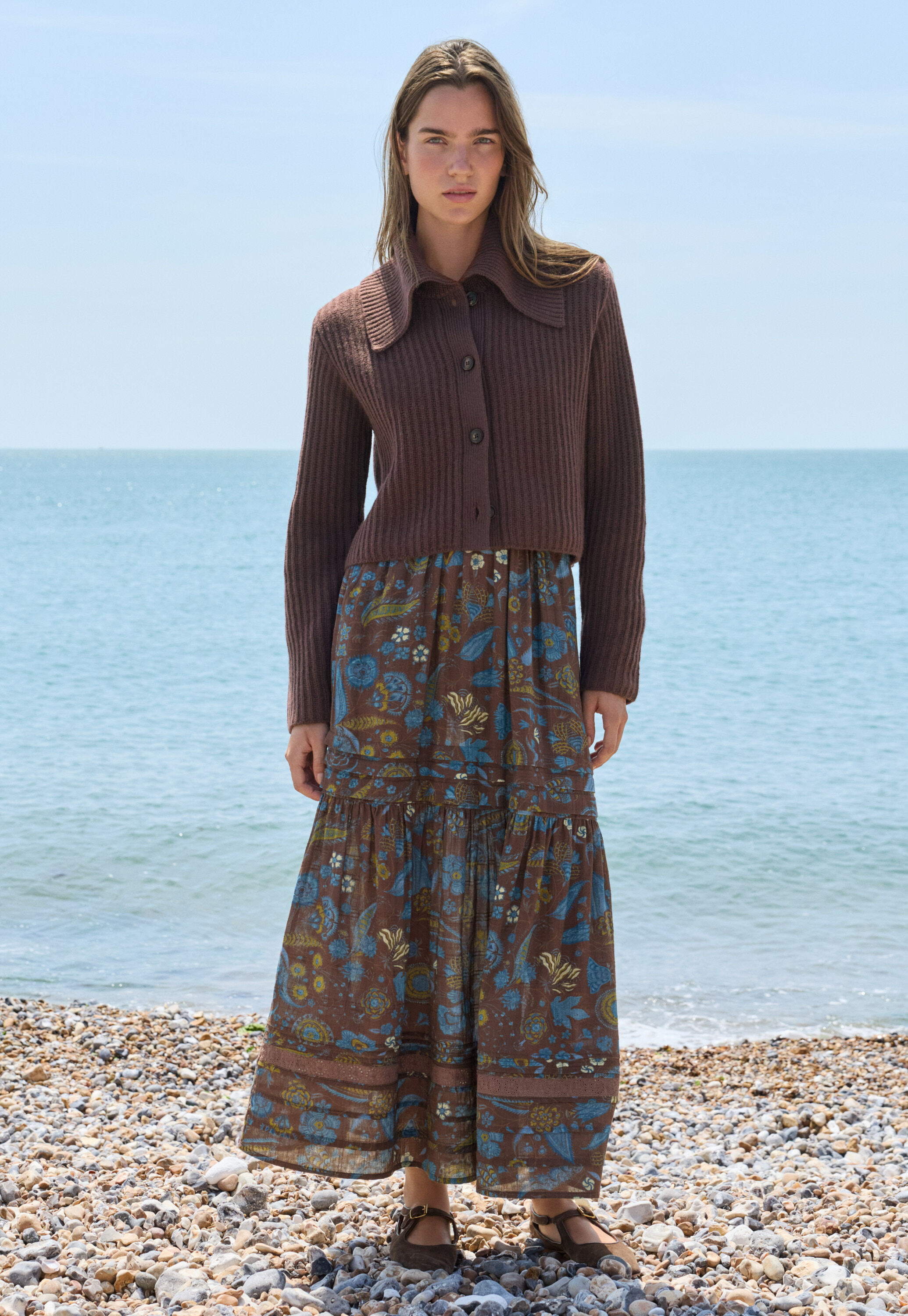 Ripp-Cardigan mit Kragen, Dunkle Schokolade, large