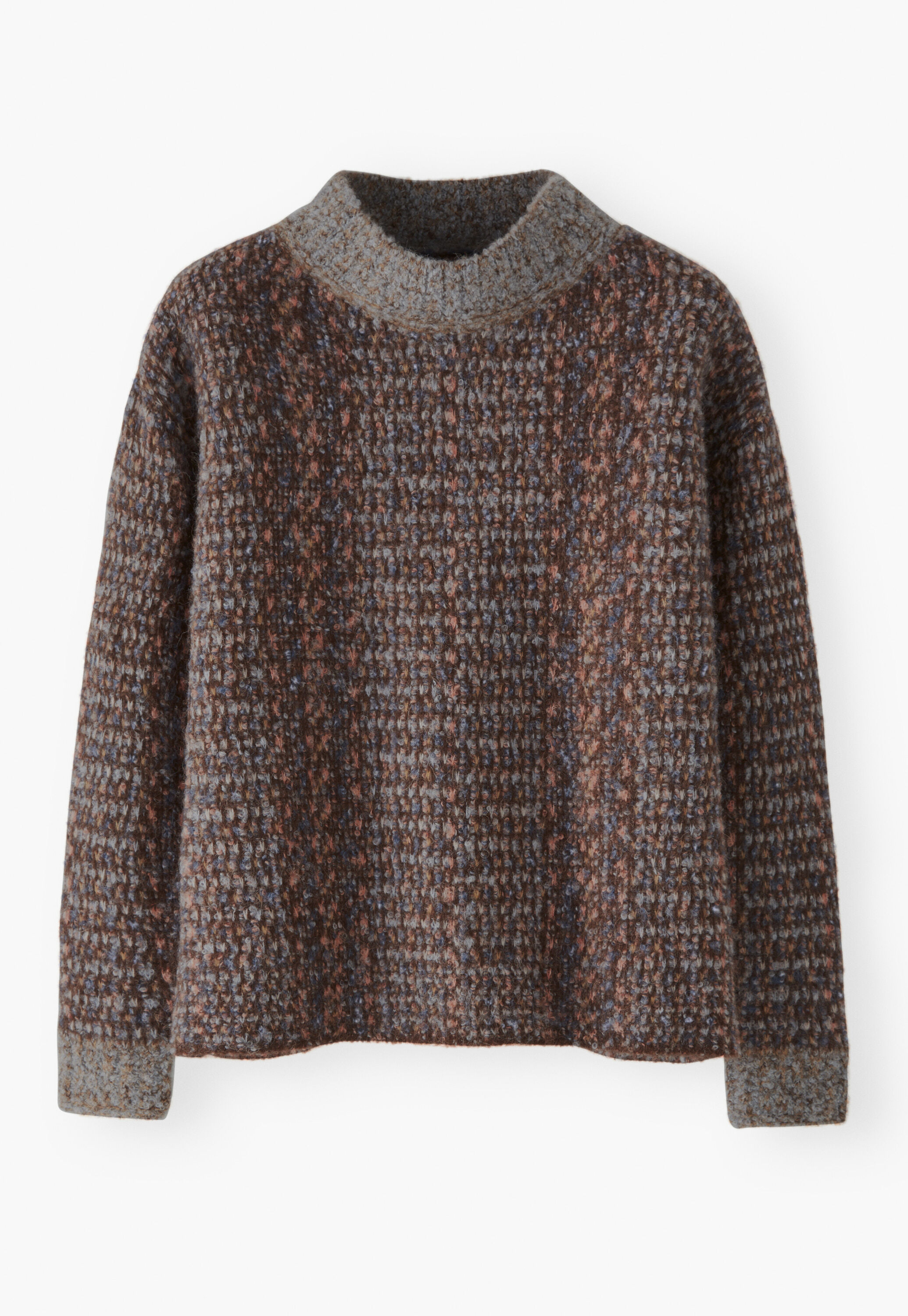 Boucl&eacute;-Pullover mit Trichterkragen
