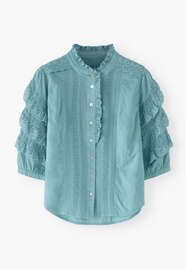 Schiffli-Bluse, Helles Cerulean, webstill