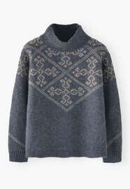 Jacquard-Pullover, Blauer Schiefer/Nerz, webstill