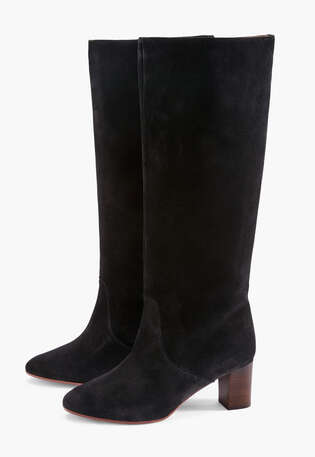Lange Stiefel mit Absatz, Schwarz, webstill