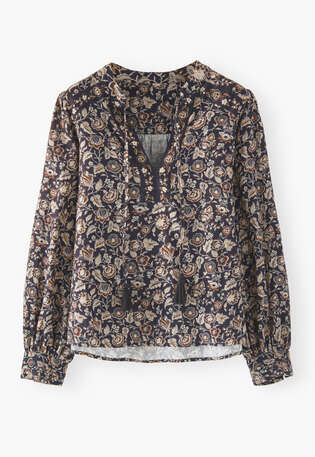 Bedruckte Bluse, Kohlschwarz/Mint, webstill