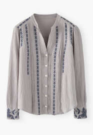 Bestickte Bluse, Warmes Grau, webstill