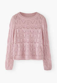 Spitzenmuster-Pullover, Zartes Fliederrosa, webstill