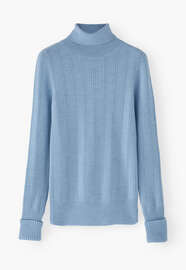 Rollkragenpullover, Himmelblau, webstill