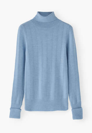 Rollkragenpullover, Himmelblau, webstill