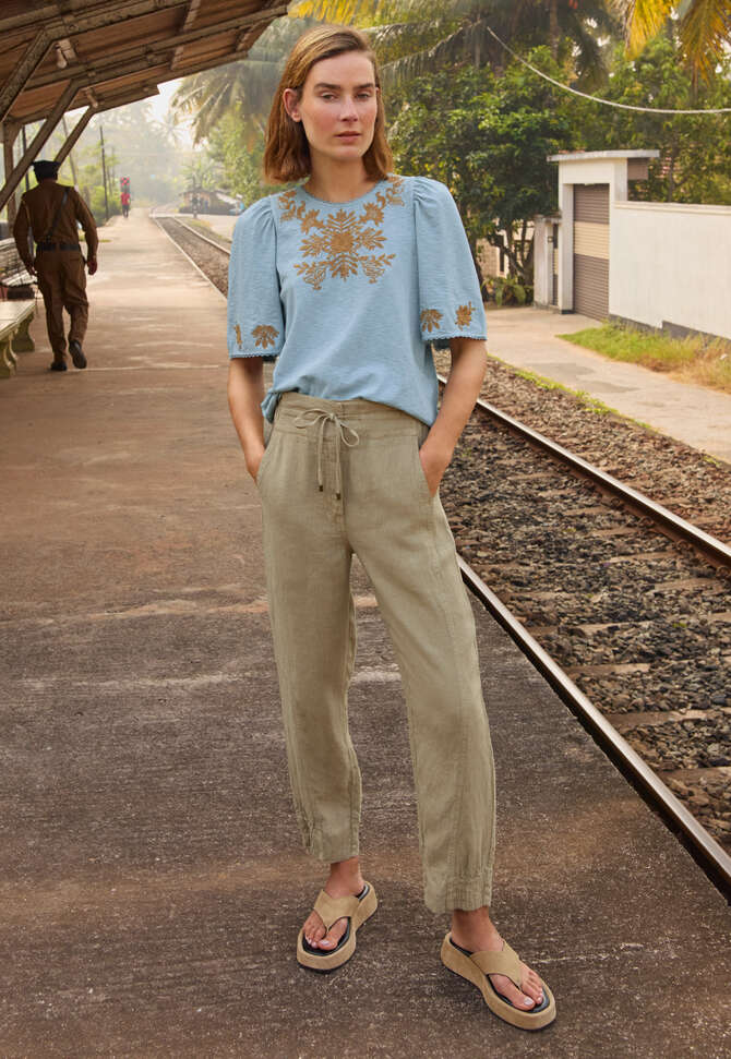 Jersey-Top mit R&uuml;schen&auml;rmeln, Puderblau, completeTheLook