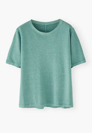 Kastiges T-Shirt, T&uuml;rkis, webstill