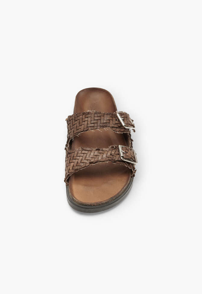 Gewebte Sandalen mit Schnalle, Taupe, completeTheLook