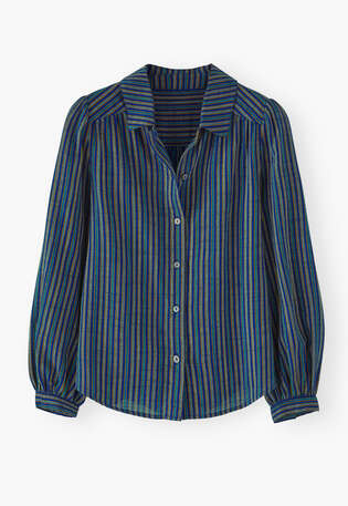 Gestreifte Bluse, Tiefes Ultramarin, webstill