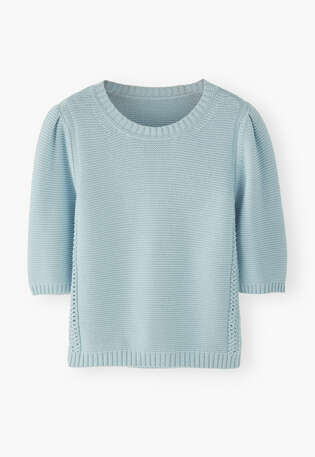 Kurz&auml;rmliger Pullover, Puderblau, webstill