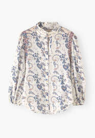 Bedruckte Bluse mit hohem Halsausschnitt, Ecru-Mauve, webstill