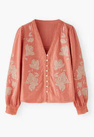 Bluse mit Applikationen, Koralle/Rouge, webstill