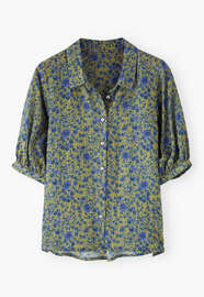 Bedruckte Bluse, Violett/Ocker, webstill
