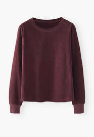 Velours-Oberteil, Dunkle Aubergine, webstill
