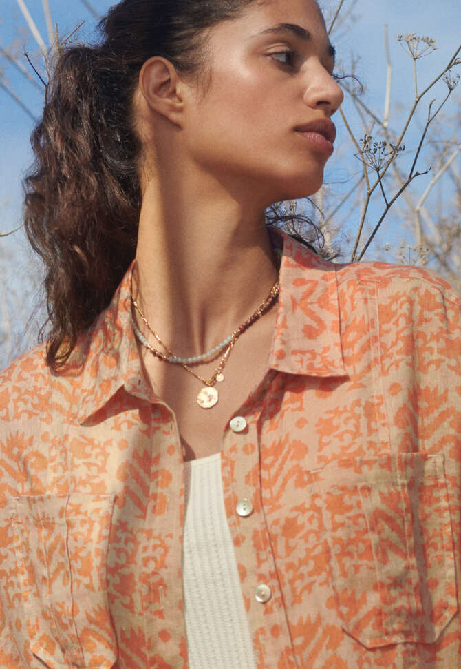 Bedruckte Oversize-Bluse, Orange-Lohbraun, completeTheLook