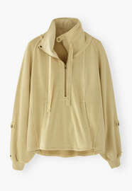 Sweatshirt mit Trichterkragen, Blasses Sandbeige, webstill