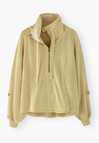 Sweatshirt mit Trichterkragen, Blasses Sandbeige, webstill