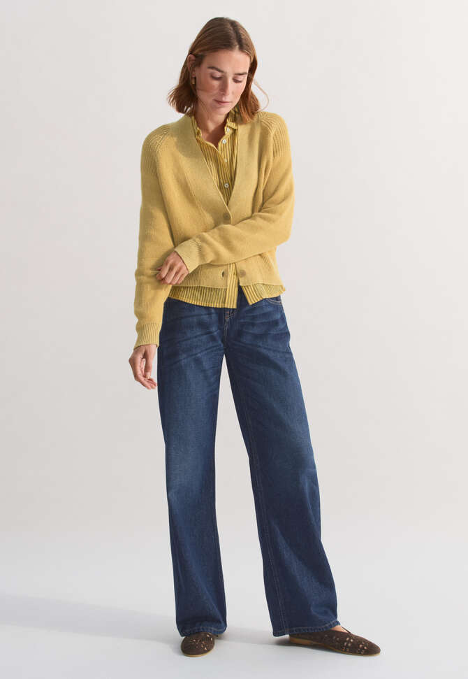 Raglancardigan mit V-Ausschnitt, Buttergelb, completeTheLook