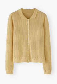 Spitzenmuster-Cardigan mit Kragen, Buttergelb, webstill