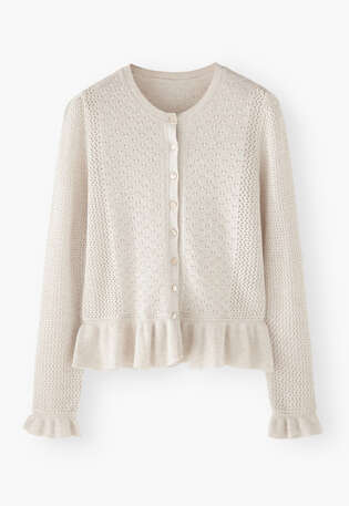 Cardigan mit Spitzenmuster, Off-White, webstill