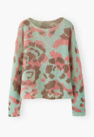 Bedruckter Pullover, Aqua/Koralle, webstill