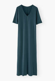 Kleid mit V-Ausschnitt, Petrol, webstill
