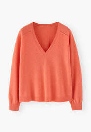 Pullover mit V-Ausschnitt, Koralle, webstill
