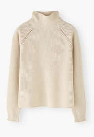 Gerippter Rollkragenpullover, Ecru, webstill