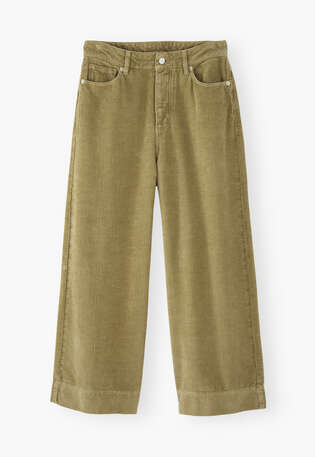 K&uuml;rzer geschnittene Hose mit weitem Bein, Oliv, webstill